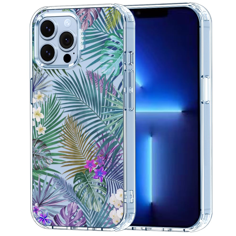 MOSNOVO Case for iPhone 13 Pro Max, [Buffertech 6.6ft Military-Grade Drop Protection] [Anti Peel Off Tech] Clear TPU Bumper Phone Case Cover Design - Tropical Rainforests