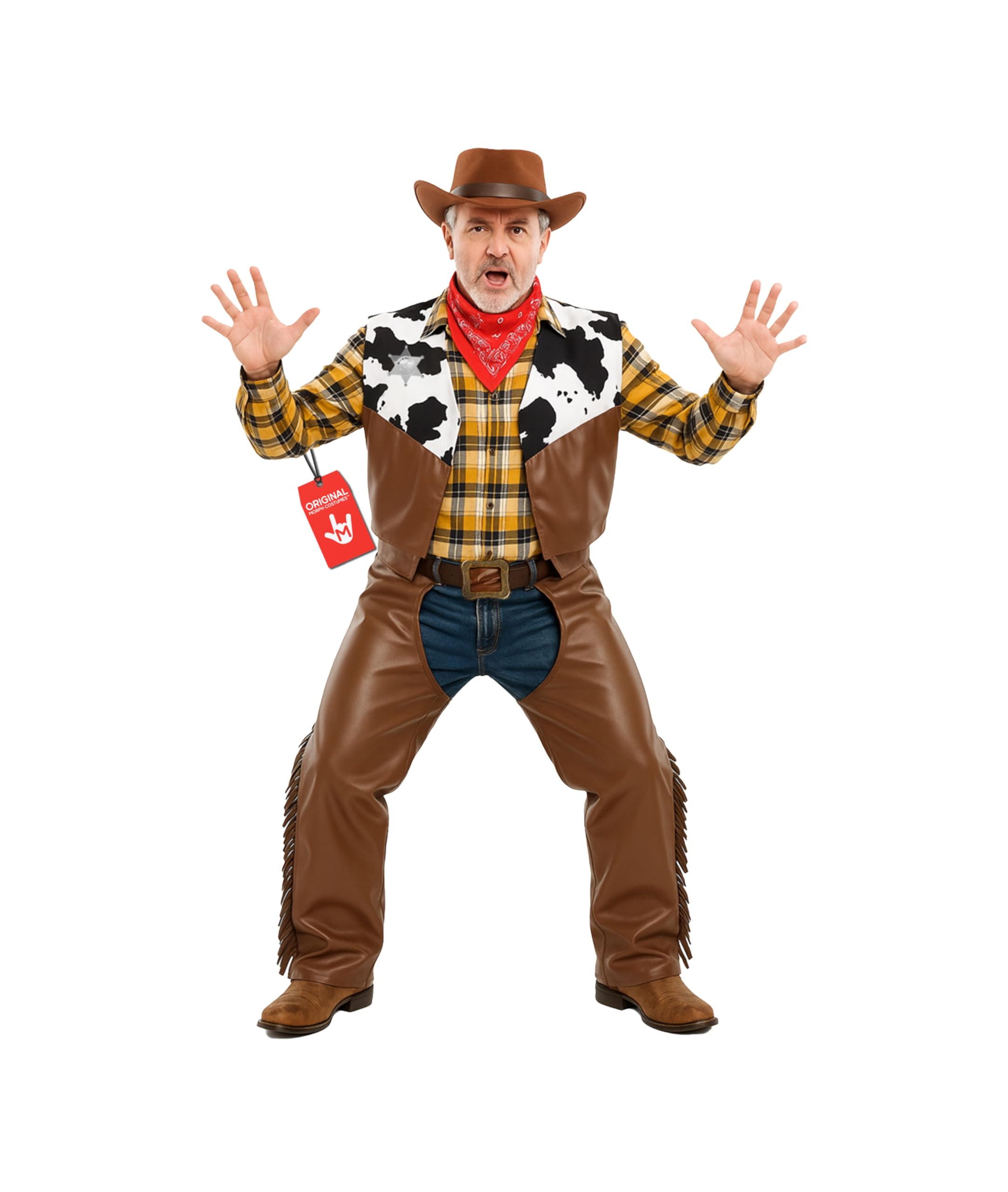 Fun Shack Cowboy Costume For Men - Adult Cowboy Fancy Dress Outfit With Chaps - Western Themed Party Attire, One Size