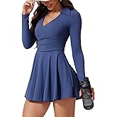 Tennis Dress for Women Long Sleeve Athletic Dress with Built in Shorts Golf Dress Workout Dresses with Pockets