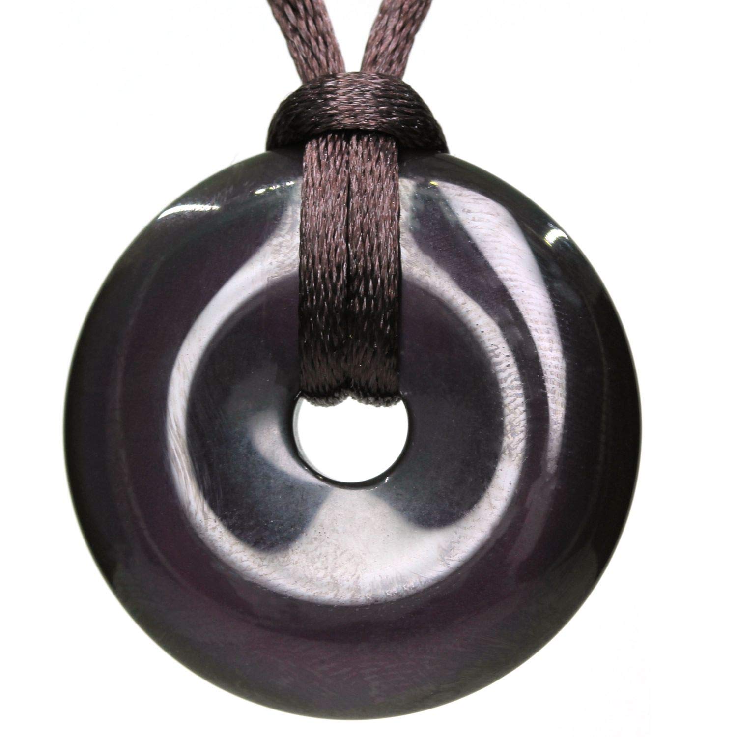 Natural Gemstones A Grade Rainbow Obsidian Peace Donut 30M Beads Adjustable Braided Macrame Tassels Pendant Unisex