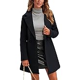 Springrain Women's Wool Pea Coat Notched Collar Double Breasted Midi Long Trench Coat Outwear
