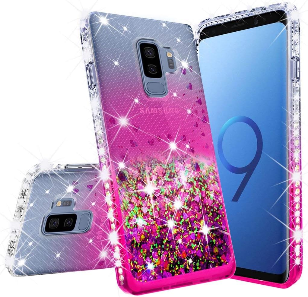 [Coverlab] Galaxy S9 Case Liquid Glitter Shock Proof Phone Case w/Tempered Glass Waterfall Floating Quicksand Girls Women Cover Compatible Cases for Samsung Galaxy S9 - Pink/Clear