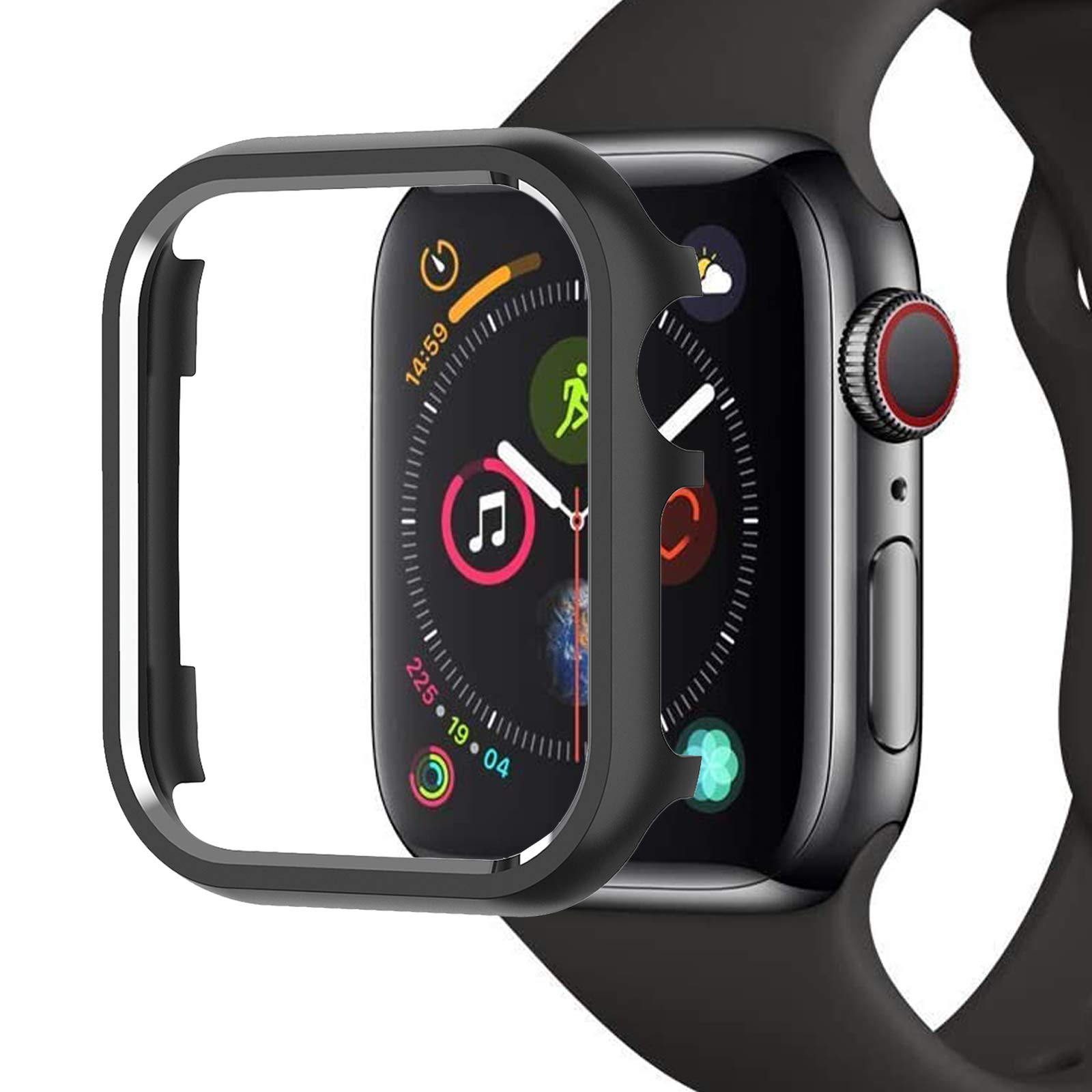 Miimall Compatible with Apple Watch Series 6/5/4/SE 44mm, [Metallic luster] Aluminum Alloy Metal Bumper Case Scratch-resistant Shock-proof Protective Shell Cover for iWatch 44mm(Black)