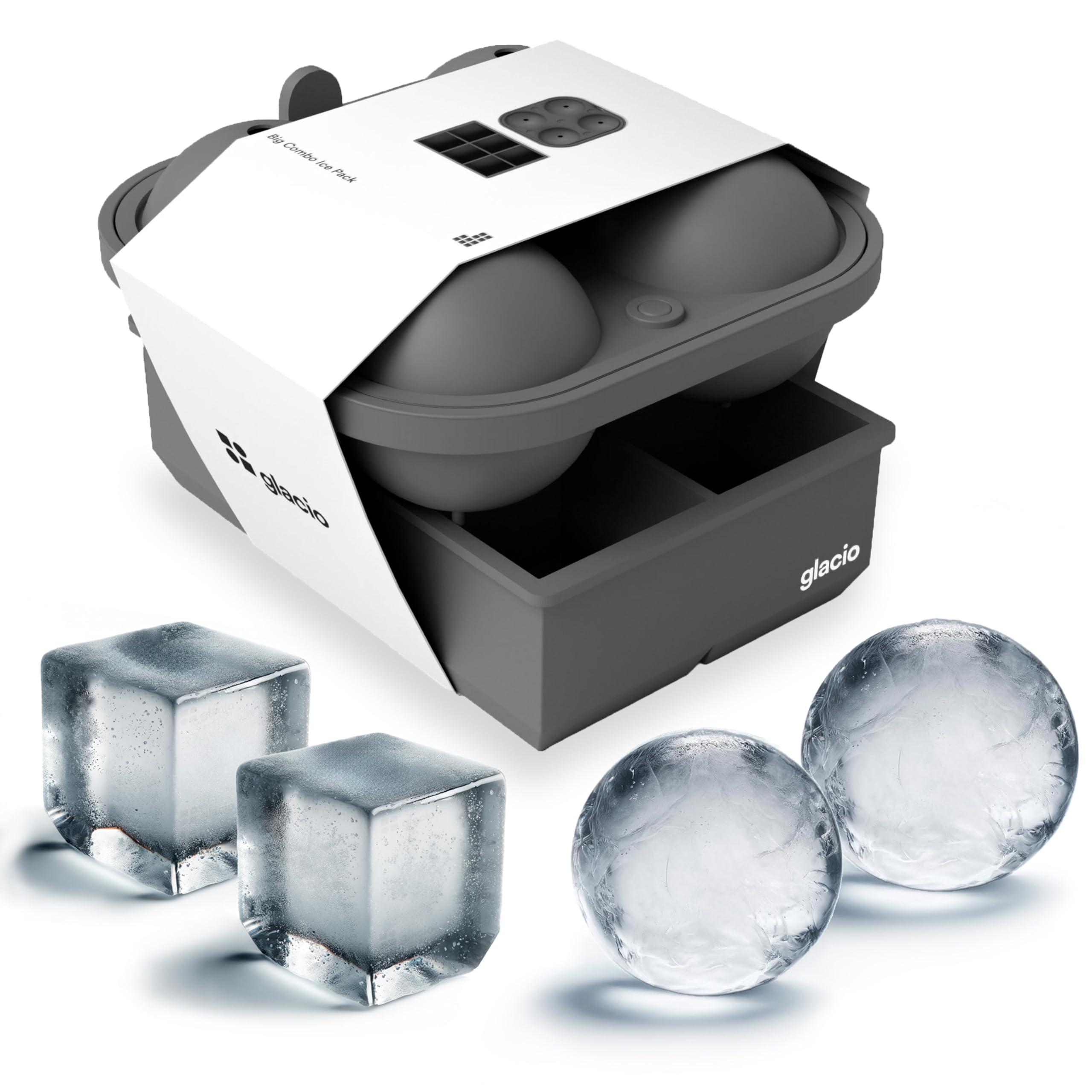 glacio Ice Cube Moulds - Big Cubes & Large Sphere Ice Mould Set