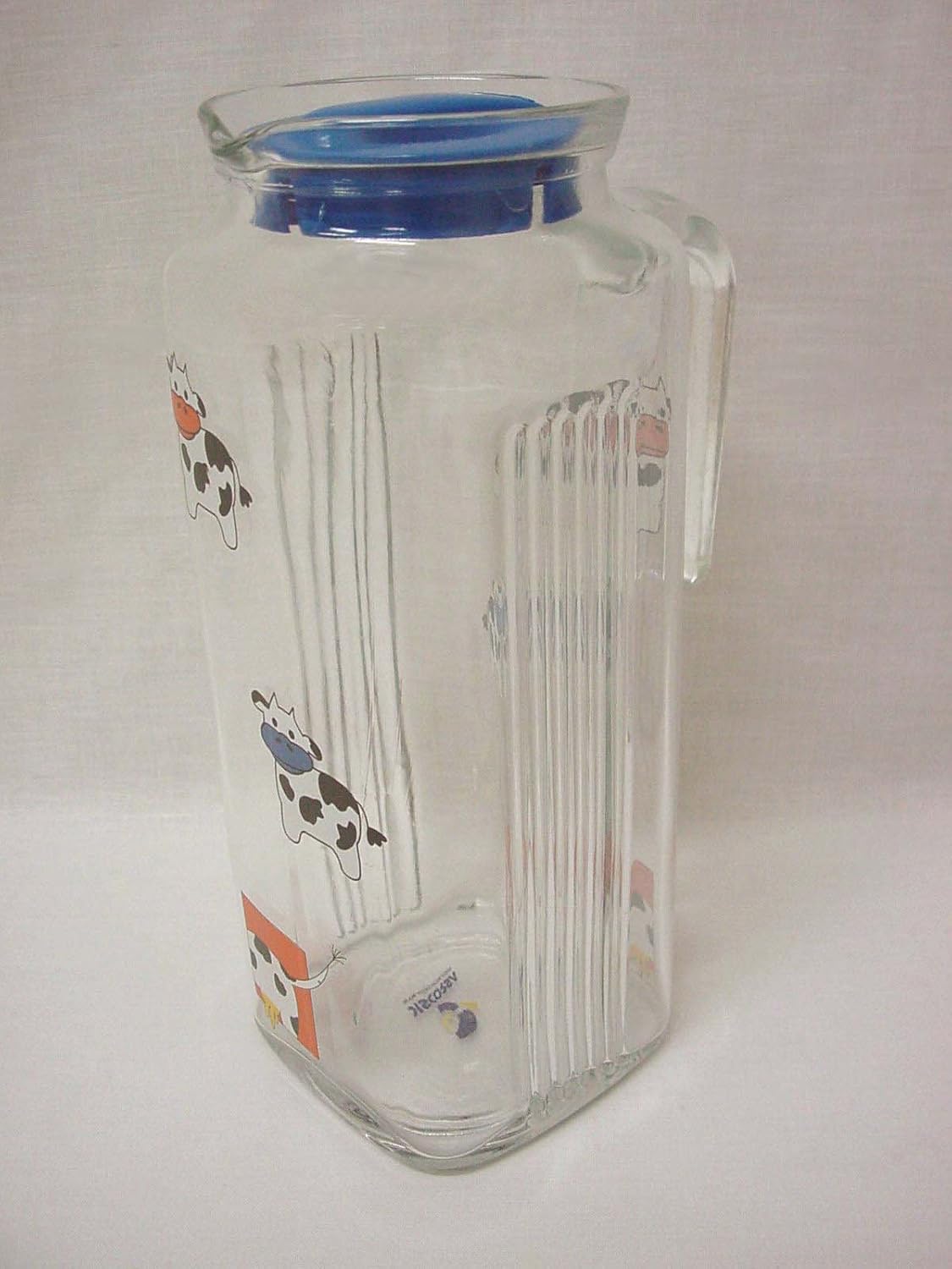 JARRA ZUMO LECHE AGUA NEVERA CRISTAL ESTRECHA TAPA AZUL 1200 ML ...