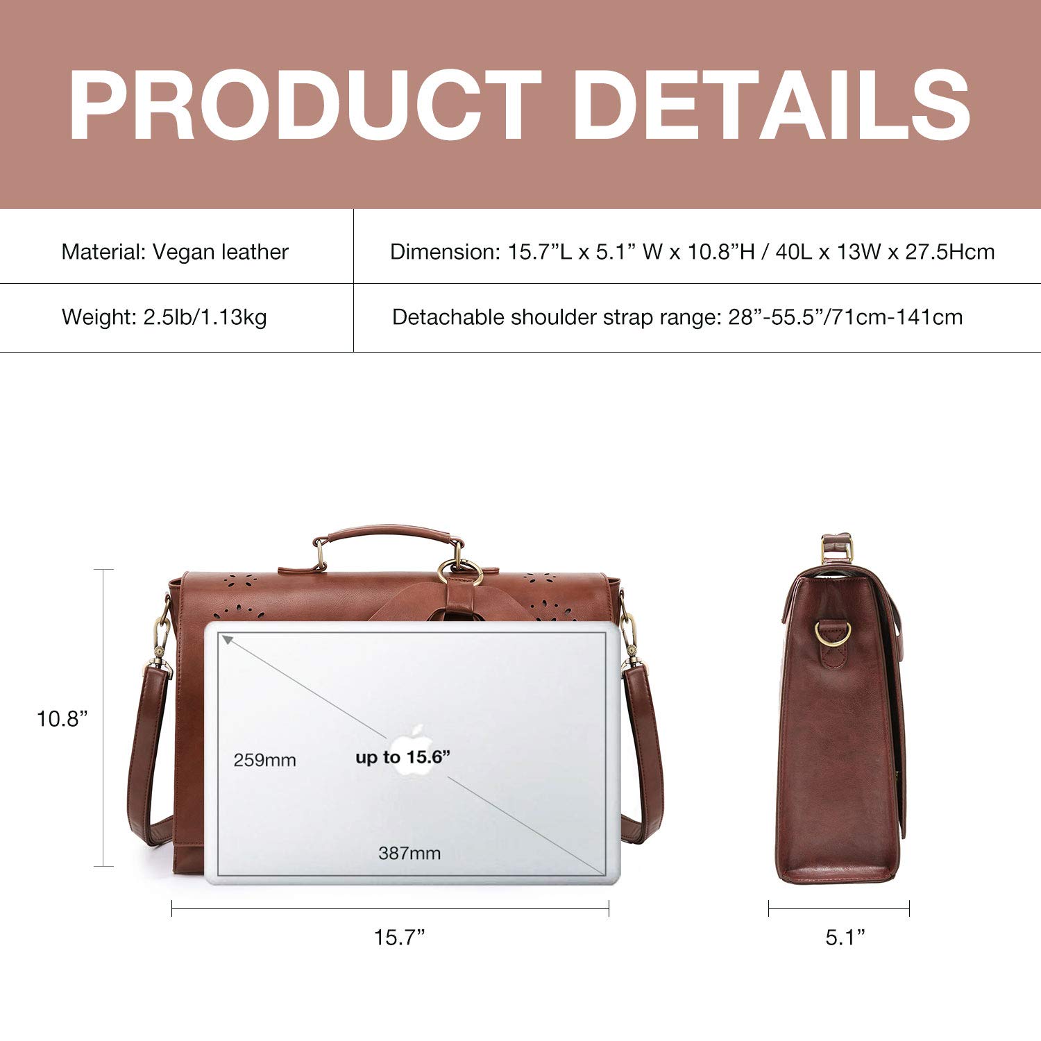 ECOSUSI Women's Briefcase Vegan Leather Laptop Bag for Work Shoulder Computer Satchel Bag with Detachable Bow