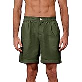 Kallspin Men's Linen Blend Flat Front Shorts Casual Lightweight Summer Pleated Shorts with Button Closure and Pockets