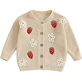 Vicaankue Kids Toddler Baby Girl Sweater Strawberry Embroidery Knit Cardigan Sweater Knitted Jacket Coat Warm Winter Clothes