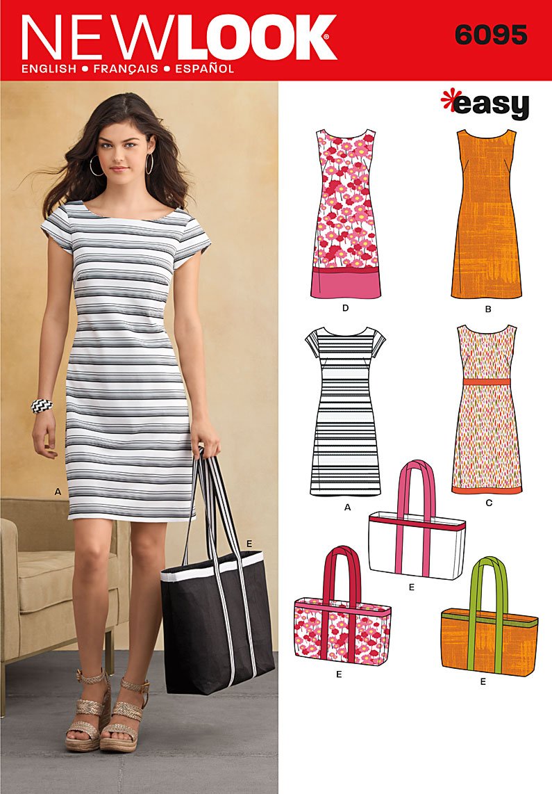 New Look Easy Sewing Pattern 6095: Misses Dresses and Bags, Size A(10-12-14-16-18-20-22), Multicolor