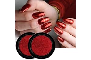 FURIMUK 2 Boxes Red Chrome Nail Powder for Nails Art Design Holographic Magic Metallic Mirror Effect Glitter Pigment Dust for Manicure Decorations