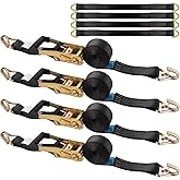 YAYODS 4 Pack Car Tie Down Straps for Trailers with J Hooks, 2" x 10' Heavy Duty Ratchet Straps with 2" x 36'' Axle Straps, 10,000lbs Break Strength Truck Strap for Car, Truck, UTV Transport, Black