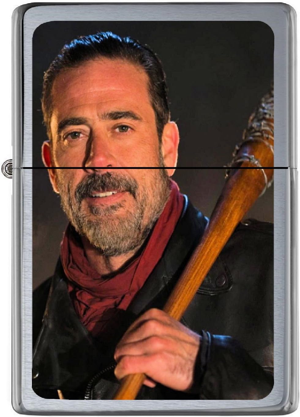 The Walking Dead Negan bat Flip Top Lighter Brushed Chrome with Vinyl Image and tin