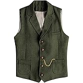 AeoTeokey Men's Tweed Suit Vest Western Herringbone Wool Casual Waistcoat for Groomsman