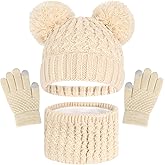 Kids Winter Beanie Hat Scarf Touchscreen Gloves Set, Fleece Lining Boys Girls Winter Hat Neck Warmer Gloves for 1-6 Years