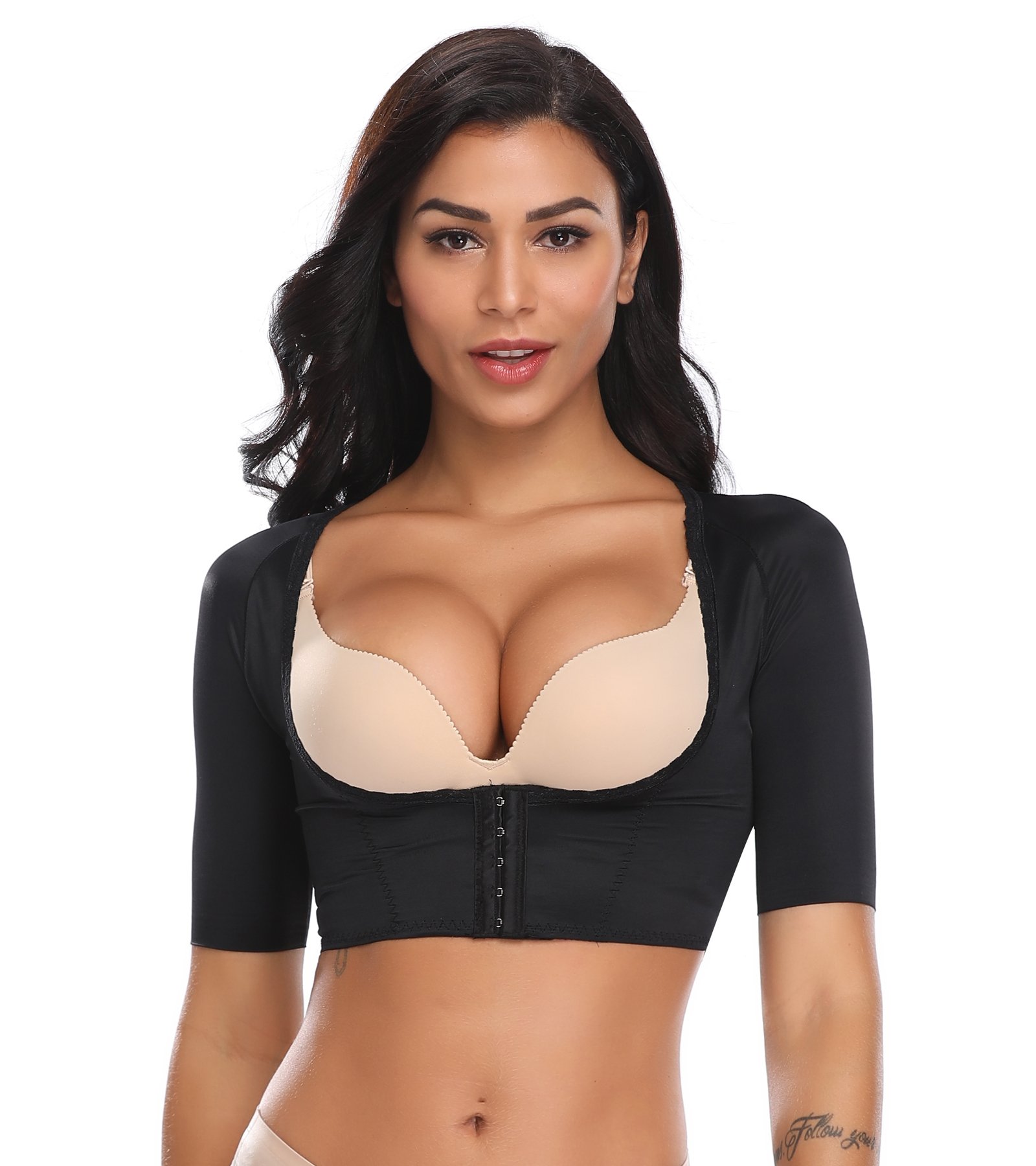 SLIMBELLE Women's Seamless Arm Shaper Slim Upper Sleeves Top Body Shaper Compression Vest Posture Corrector-Black-2XL