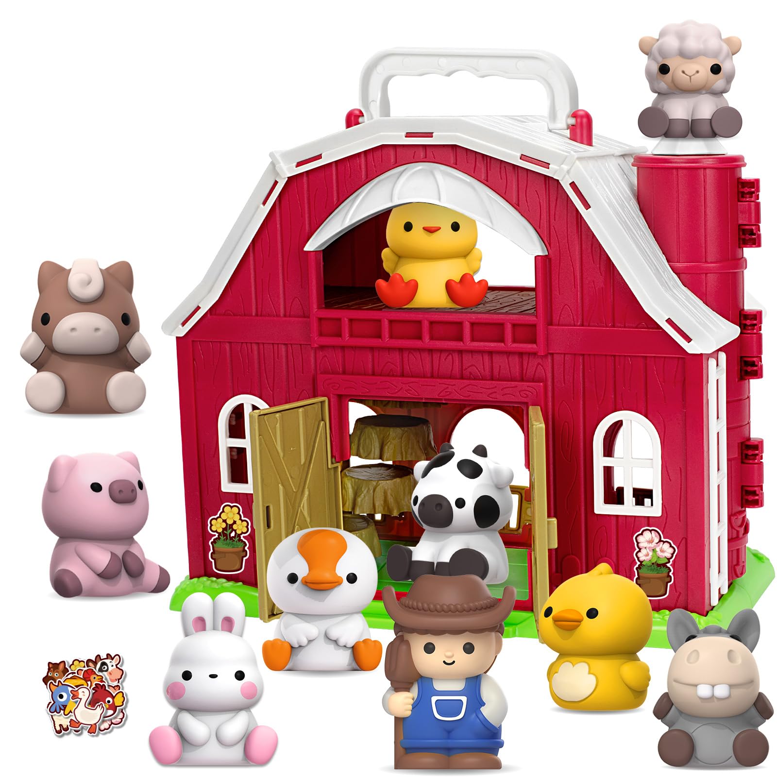 KMUYSL Toys for 1+ Years Old Boys Girls, Big Red Barn Farm Animal Playset for 1-3 Years Old, Learning Montessori Toys, Christmas Easter Birthday Gift for Baby Kids Toddlers Age 12+Months