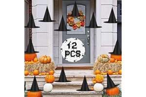 MTSBDM 12 Pcs Halloween Black Witch Hats Decorations – Thickened Hanging Witch Hats, Floating Porch & Yard Halloween Decor, B