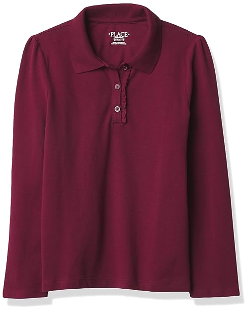 The Children's Place girls Long Sleeve Ruffle Polo Shirt, Rubine, XX-Large US