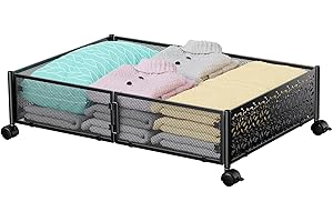 PHINOX Under Bed Storage Containers with Wheels, Under Bed Shoe Storage Organizer Drawer, Tool-free Assembly Metal Storage Containers for Bedroom Clothes Shoes Blankets -Black