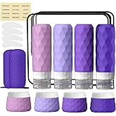 16Pack Travel Bottles for Toiletries, TSA Approved Travel Size Toiletries Containers Set, Silicone Leak Proof Refillable Bottles Elastic Sleeves Creams Jars Accessories Kit W/Clear Bag (Purple)