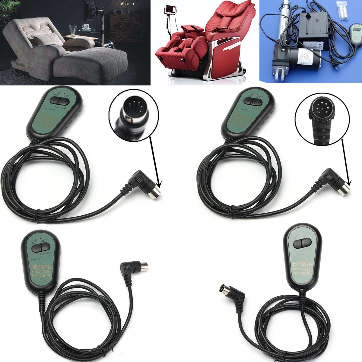 GOZAR 5/8 Pin 3/5 Wires 2 Button Electric Recliner Chair Hand Switch Remote Control-5 Pin 3 Wire, Black - Image 4