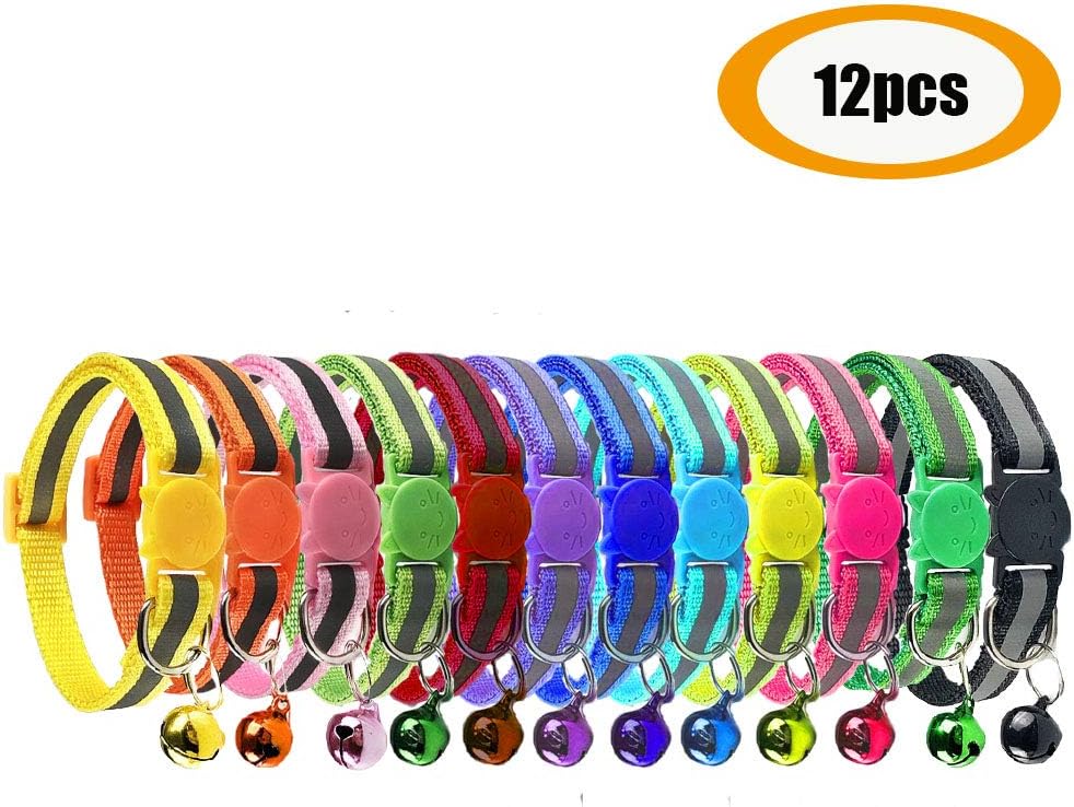 Cluos 12 PACK Reflective Cat Collars Quick Release with Bell Safety