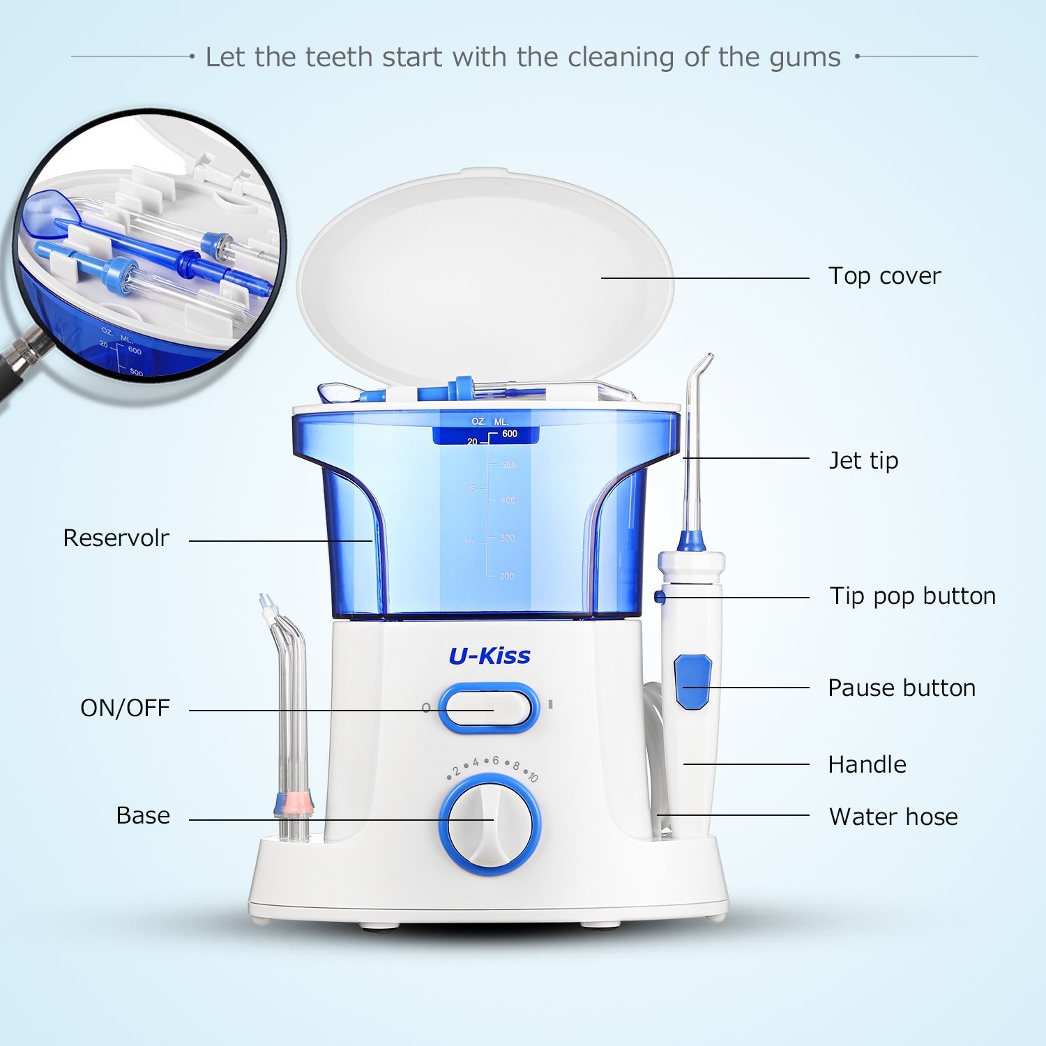 Water Dental Flosser, Dental Care Oral Irrigator with 10 Pressure Settings and 7 Interchangeable Nozzles for Deep Cleaning Between Teeth, Gumline, Braces and Bridges, Leak-Proof Electric Quiet Design