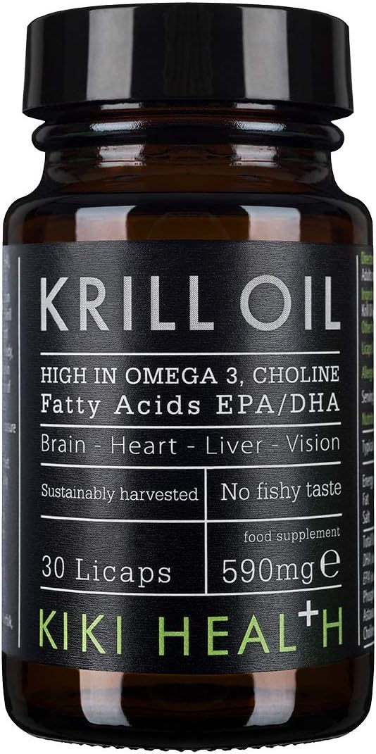 KIKI Health Krill Oil Capsules High Strength 590mg, Naturally Rich in Long-Chain Fatty Acids EPA & DHA, Support Heart, Brain