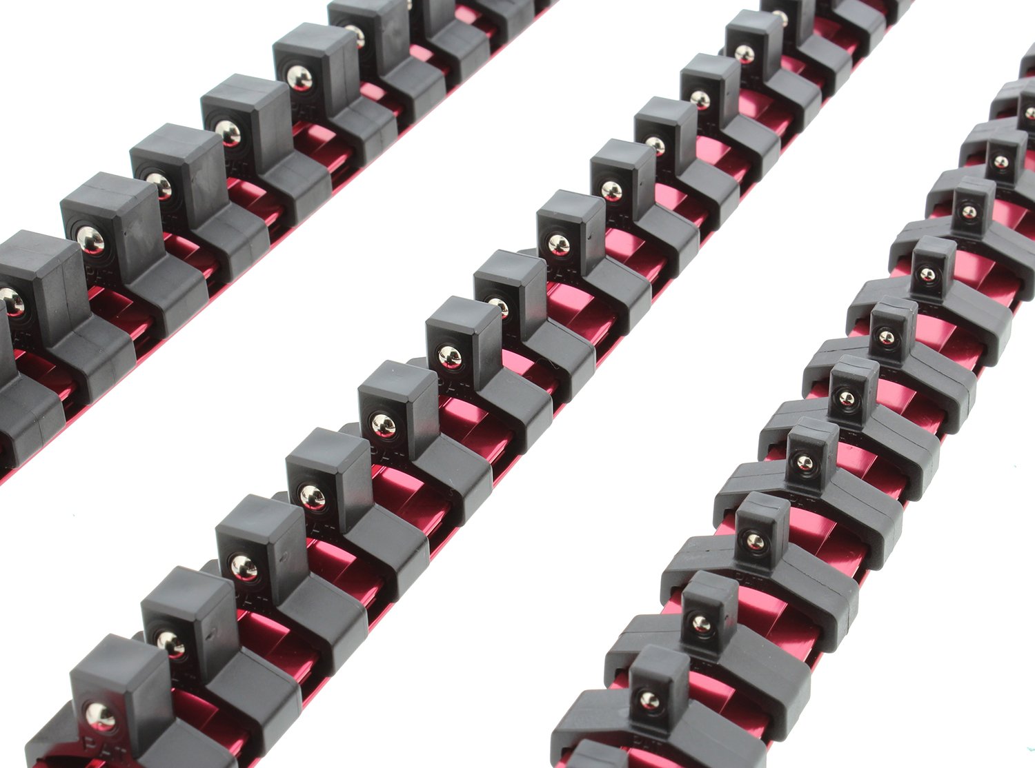 ABN Red Aluminum SAE Socket Holder Rail 3pc Set 1/4", 3/8”, 1/2" Inch