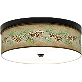 Giclee Gallery 14" Rustic Country Traditional Flush-Mount Ceiling Light Fixture Kitchen Foyer Hallway Drum Round Pine Cone Br