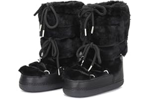 ZHENAIYISHENG Faux Fur Boots for Women - Fuzzy Fluffy Furry Water Resistant Snow Boots for Women - Anti-Slip with Cotton Sponge Lined and TPR Rubber Sole Black White Fur Boots