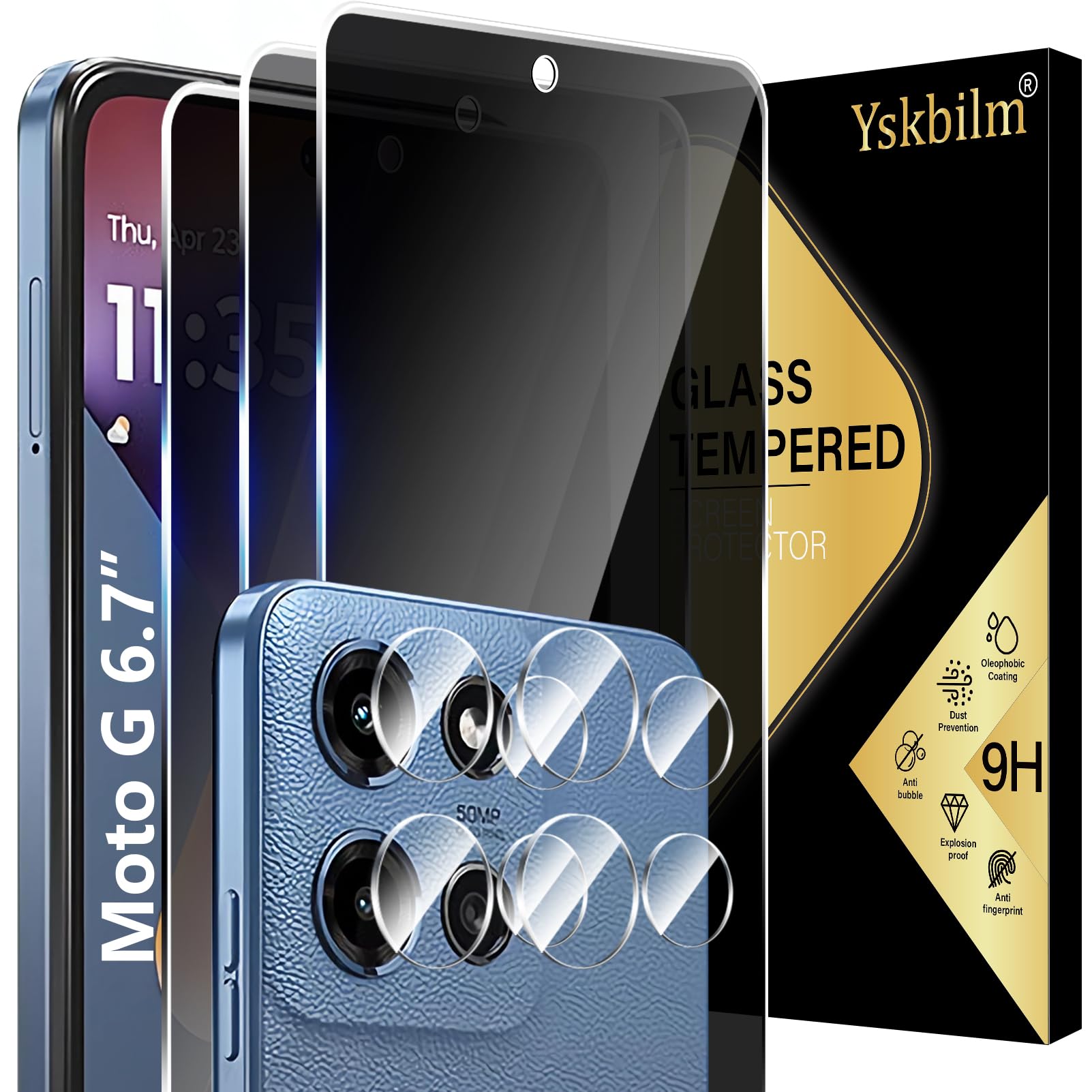 Yskbilm (3 Pack) for Motorola Moto G 5G 2025 Privacy Screen Protector+ Camera Lens Protector,Anti-Spy Tempered Glass flim,9H Hardness,Anti-Scratch, Case Friendly, Bubble Free