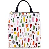 kate spade new york Cute Lunch Bag for Women, Large Capacity Lunch Tote, Adult Lunch Box with Silver Thermal Insulated Interior Lining and Storage Pocket, Painterly Strokes