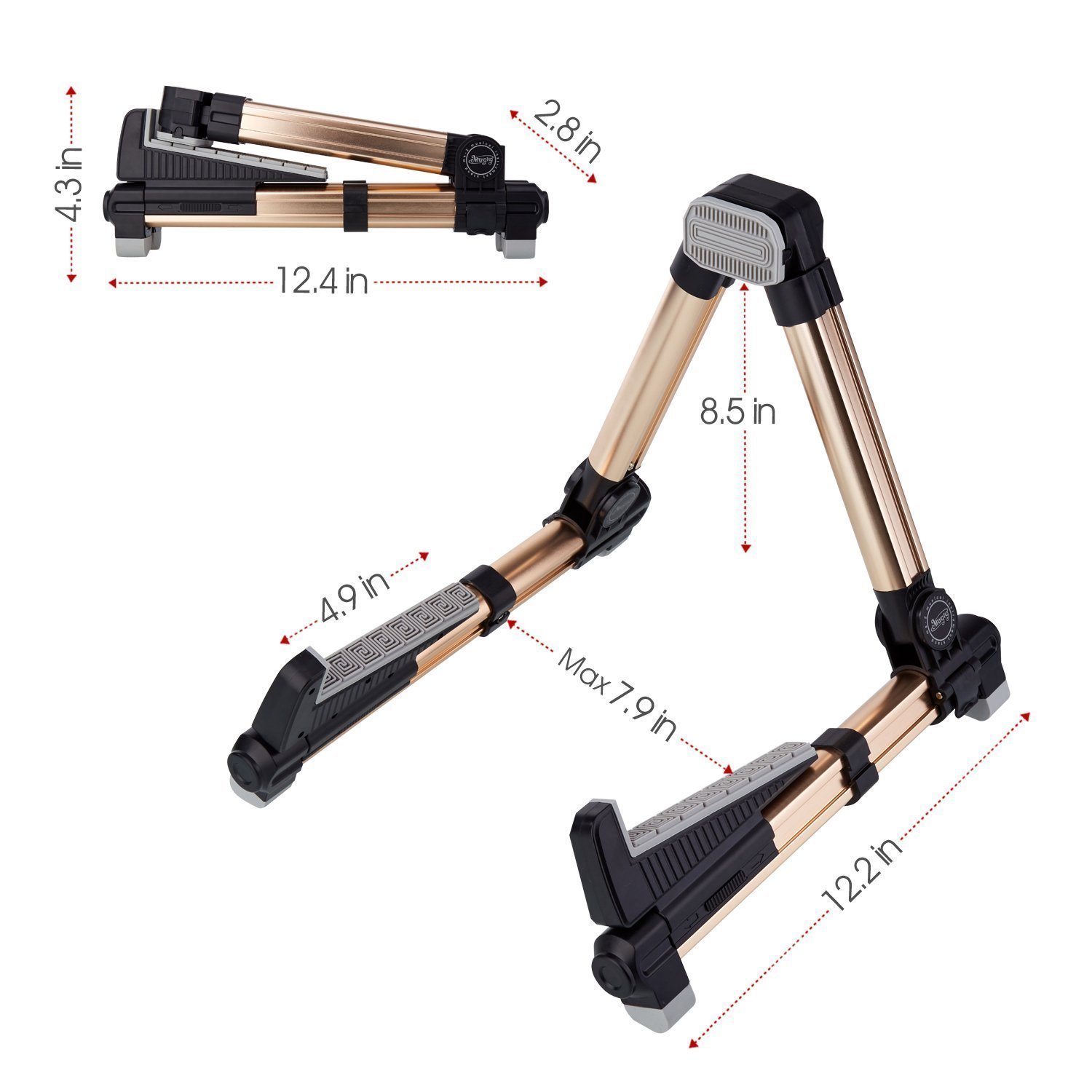 Mugig Stand for Acoustic/Electric/Classical Guitar,Bass,Banjo - Portable Folding  Flexible A-Frame Music Instrument Floor Holder for Travel (Gold)