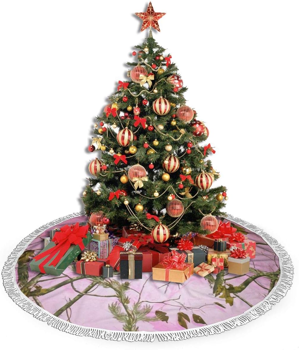 Amazon Com Antvinoler Christmas Tree Skirt Tree Skirt With Fringed Lace Trim For Holiday Christmas Decorations Double Layers Xmas Tree Skirt Pink Realtree Camo Home Kitchen