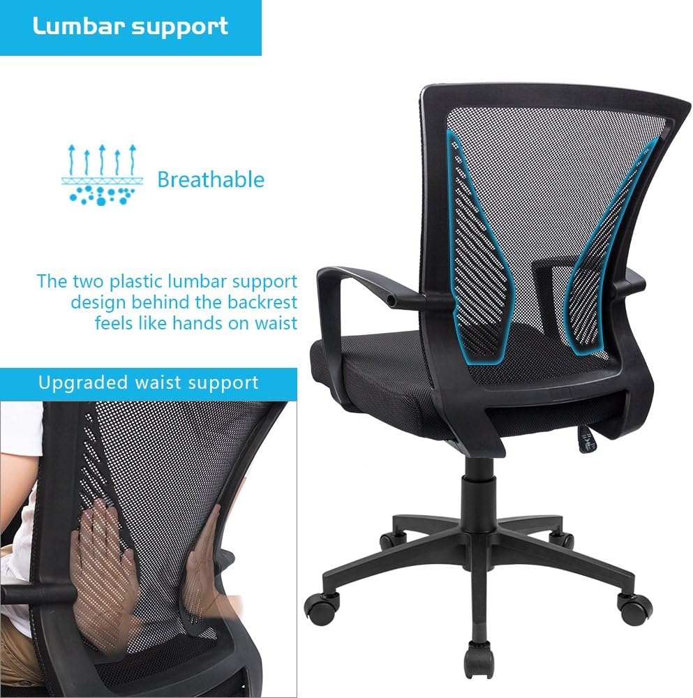 Furmax Office Mid Back Swivel Lumbar Support Desk, Computer Ergonomic Mesh Chair with Armrest (Black): Furniture & Decor