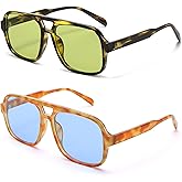 Hycredi Retro Aviator Sunglasses for Women Men, Trendy Square Shades, Vintage Classic Rectangle Sun Glasses