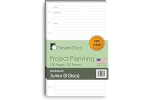Eleven Discs Discbound Paper, Junior Size Project Planning Sheets - Premium 120gsm Heavyweight Notebook & Planner Refills - 8 Discs, 5.5 x 8.5 in - Punched for Circa, Arc, TUL (50 Sheets)