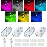 Augeny 4 PCS Car LED Lights Interior Wireless, 7 Colors Sticky Auto Interior Light with 6 Bright LED Lamp Beads, Portable USB Rechargeable Vehicle Interior Led Night Light, Car Accessories
