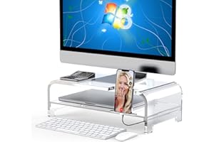 Beimu Acrylic Monitor Stand Riser Acrylic Laptop Stand Clear Computer Stand Laptop Riser with Storage Desk Organizer Accessories for Home and Office
