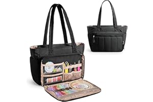 Luxja Sac de broderie bouffant léger avec plusieurs poches, grand organiseur de rangement doux matelassé pour kits de point d