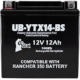 YTX14-BS Replacement For Honda Rancher 350 Battery 2001 - Compatible With Honda Fourtrax 350 Battery - Fits 2000-2006 TRX350 
