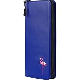 2thpart Golf Gloves Holder Case, Zipper Premium Glove Caddie | Organizer for Golf Gloves Synthetic Leather Blue Flamingo Embroidery