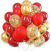PartyWoo Red and Gold Balloons 66pcs 12 10 Inch Matte Red Burgundy Metallic Chrome Gold Confetti Balloons for Graduation Baby Shower Birthday New Year's Eve Anniversary Christmas Party Decorations