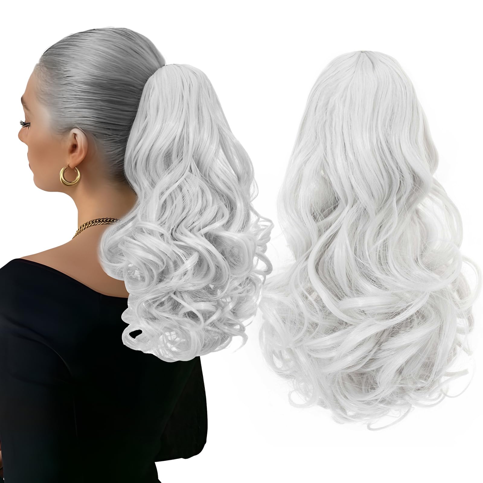 Silk-co 11" Short Curly Ponytail Extension Hair Pieces for Women Hair Extension Clip in Ponytail Hair Extensions Classic Natural Hair - Silver Grey — image 1