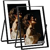 RICHFOCUS 4x6 Floating Picture Frame, Floating Display for 2x3 3.5x5, Beaded Metal Picture Frames with Real Glass, Tabletop Photo Frame for Multiple Size up to 4x6 Inch, for Home Decor, Black 2PCS