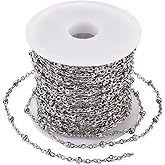 Pandahall 5m 304 Stainless Steel Satellite Chains 2mm Soldered Cable Chains with Rondelle Beads with Spool for DIY Necklaces Pendants Bracelets Making