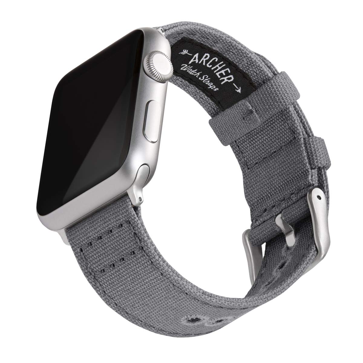Archer Watch Straps - Canvas Straps for Apple Watch (Slate Gray, Silver, 44/45/46/49mm)