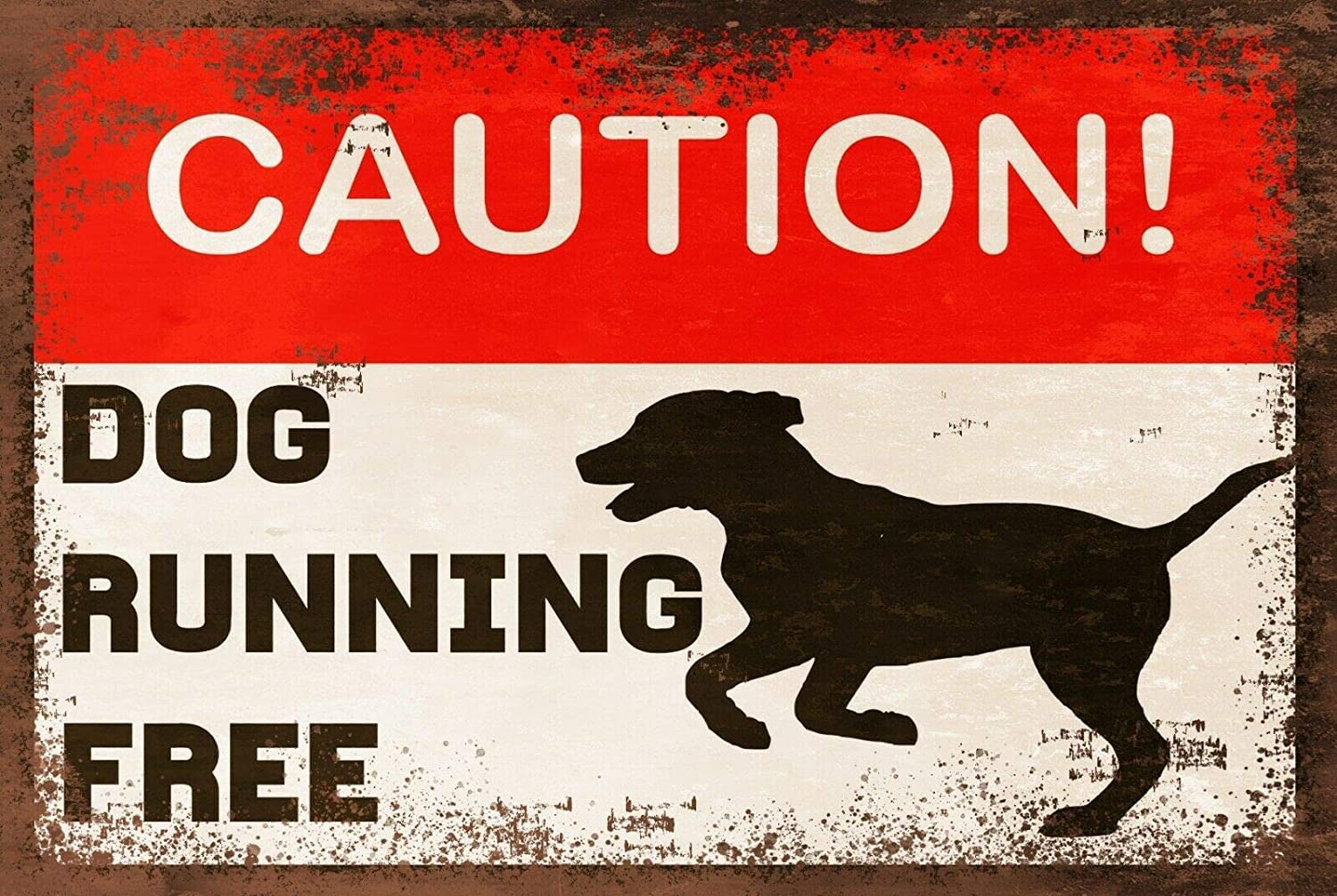 RIFOSA 6"x8" Dog Running Free Warning Retro Metal Sign Gate Drive Wall Pet