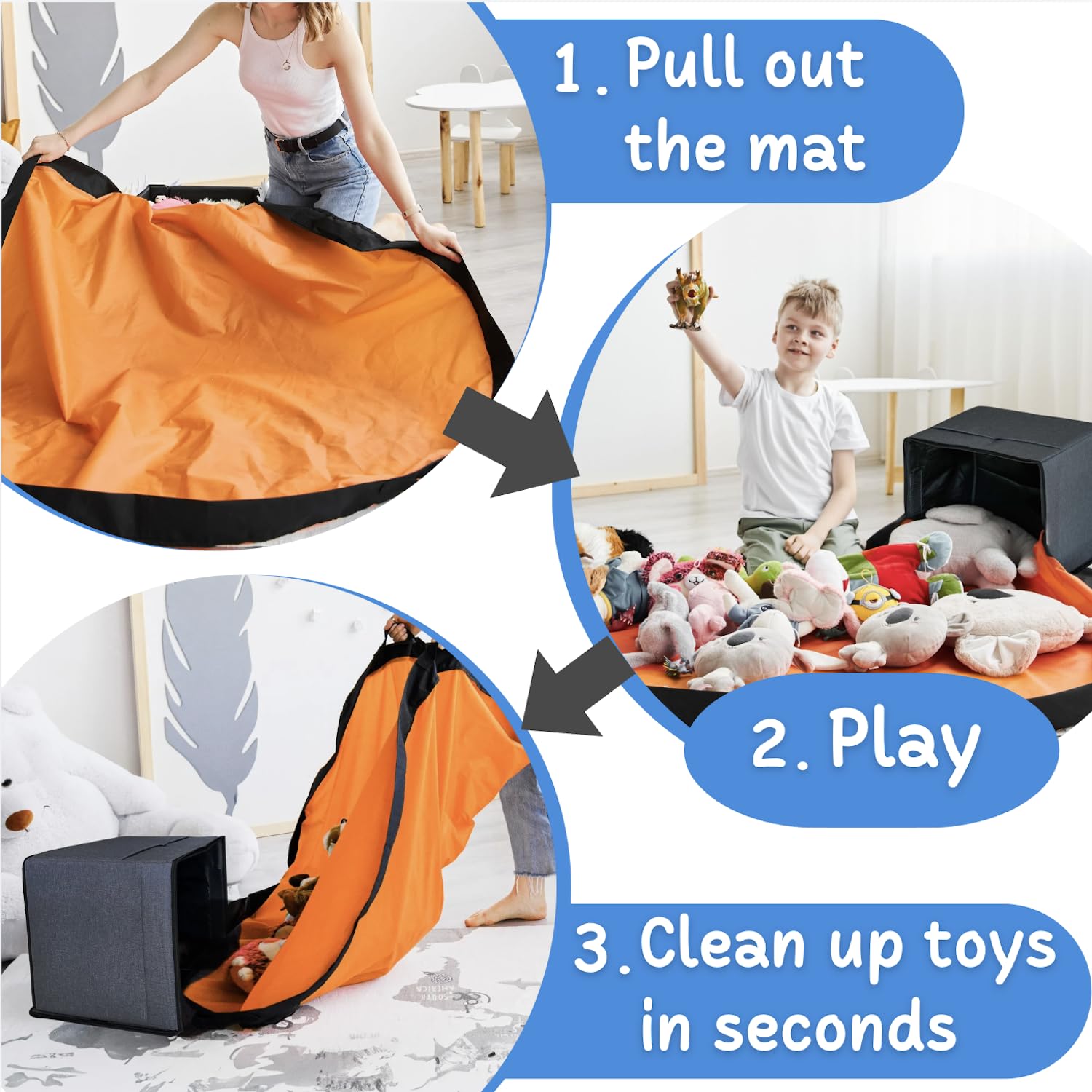 XL Toy Storage Organizer with Play Mat - Storage Bag/Box for Kids, Boys, Girls, Nursery, Playroom - Basket for Building Bricks/Blocks - Collapsible Fabric Cube Bin, 13